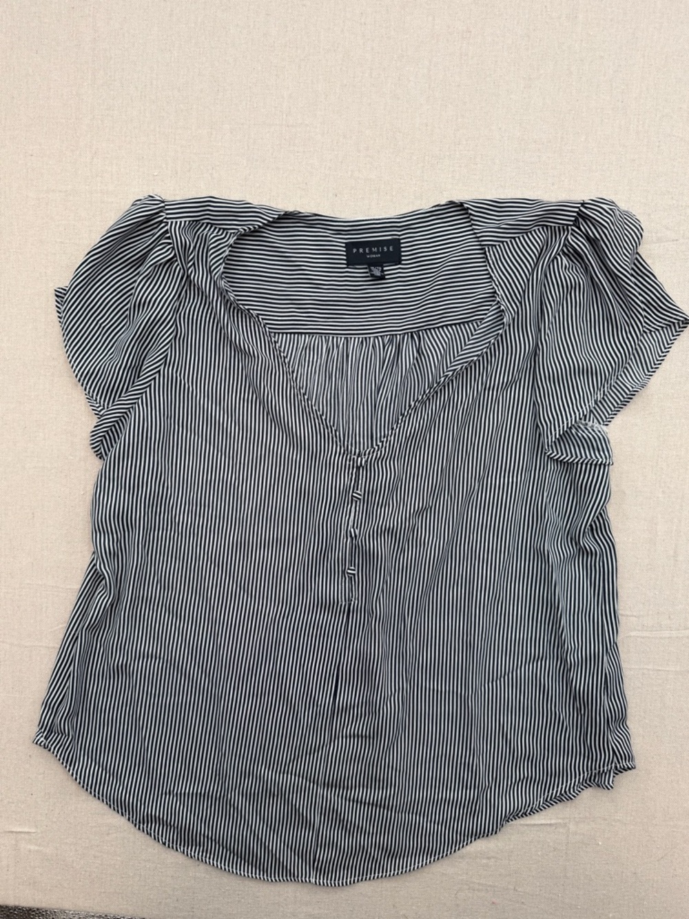 Premise Black & White Vertical Stripe Button-Front Blouse